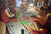 Ladakh - Likir gompa, monks preparring mandal of sand